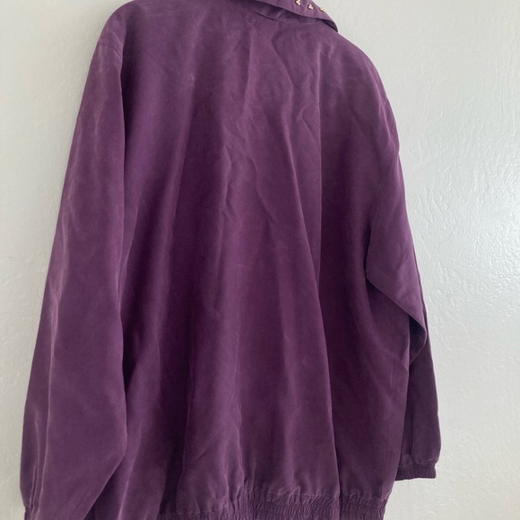 Vintage 100% Silk Purple Beaded Zip Up Jacket Long Sleeve by Atlantic Beach - Picture 10 of 12
